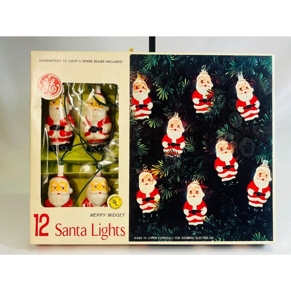 VTG GE Merry Midget 12 Santa Lights Blow Mold TESTED WORK Japan Christmas - Picture 1 of 7